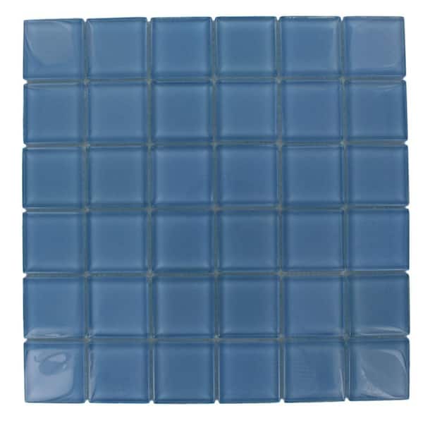 Splashback Tile 12 in. x 12 in. Contempo Aquarium Blue Polished Glass Tile