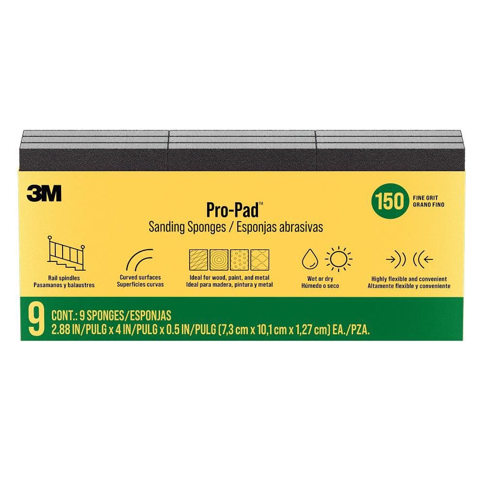 Pro-Pad Sanding Sponge 2.88 in. x 4 in. x.5 in. Coarse, 150 Grit (9 Pack)