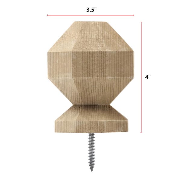 Octagonal Post Top with Pre-Installed Screw - 4 in. x 3.5 in. - Unfinished Sanded Pine - DIY Porch and Fence Decor