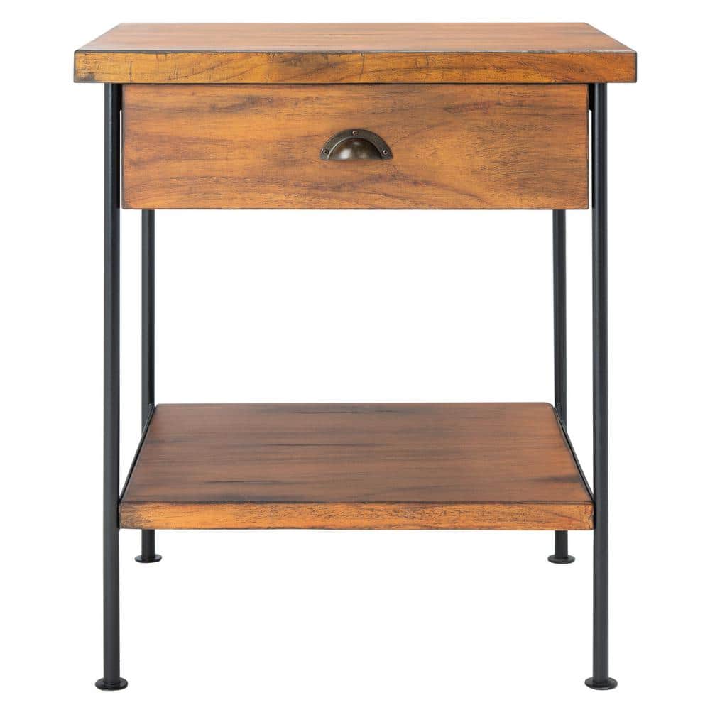Eris Traditional Brown Wood and Black Metal Accent Table with Storage