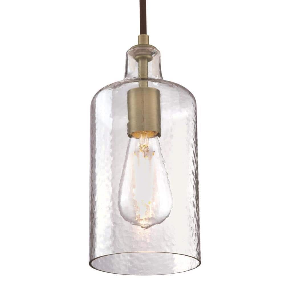 Carmen Antique Brass Mini Pendant with Clear Textured Glass