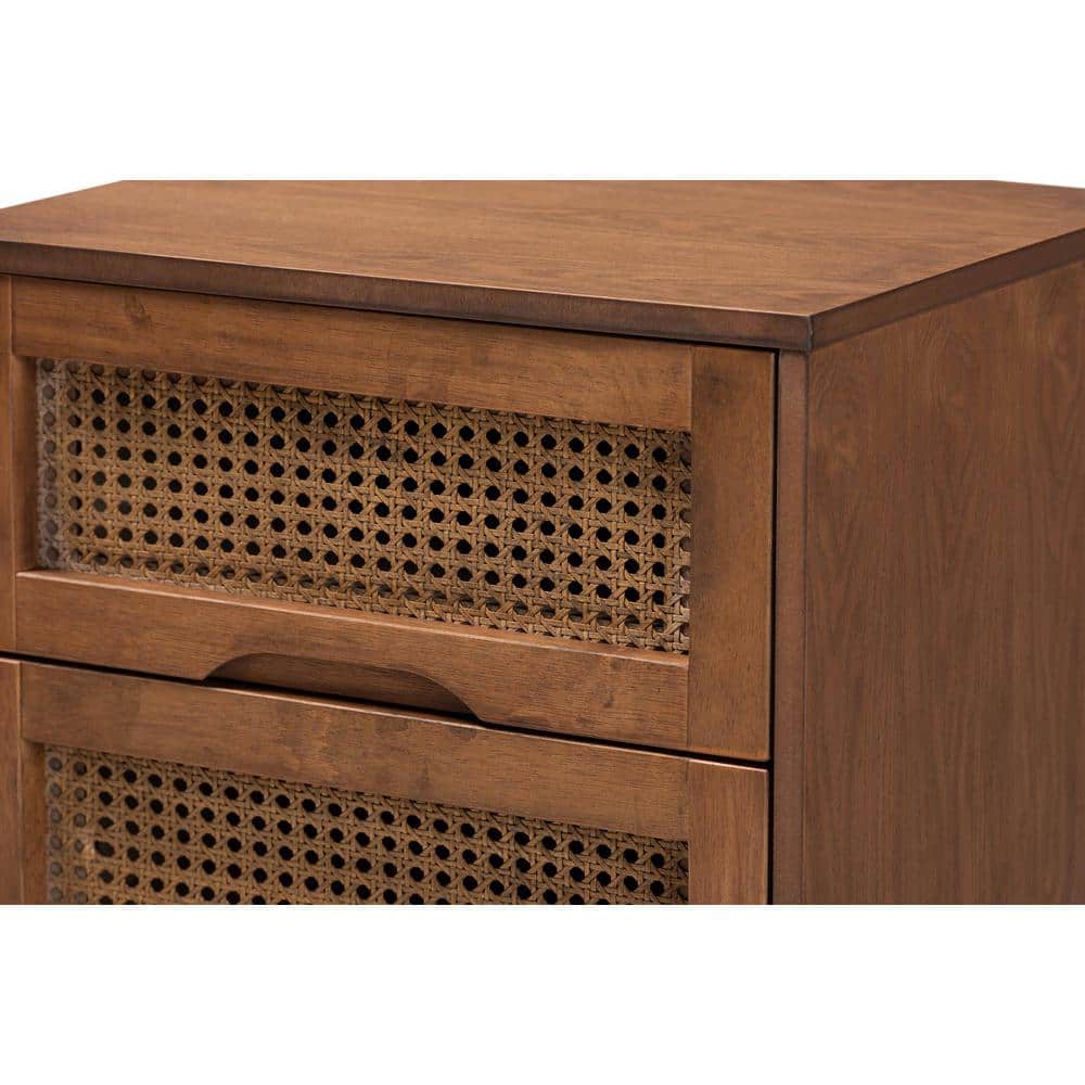 Walnut Brown Wood and Rattan King Size 3-Piece Bedroom Set