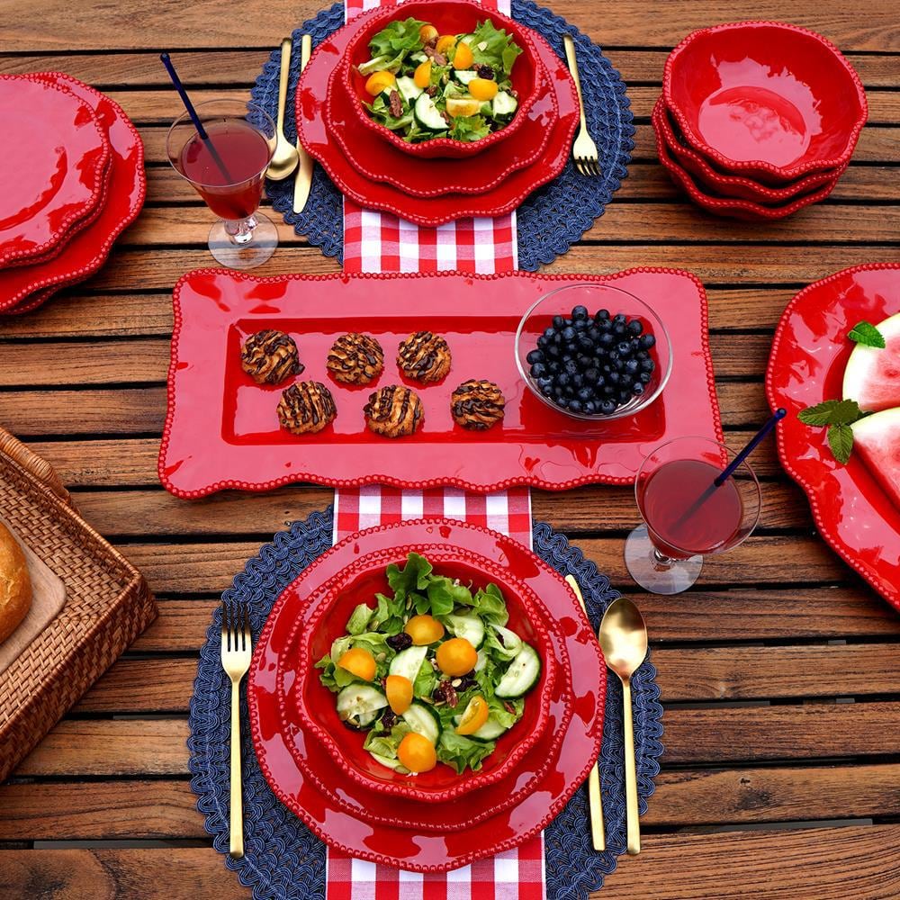Perlette Red Heavyweight Melamine 12-Piece Dinnerware Set