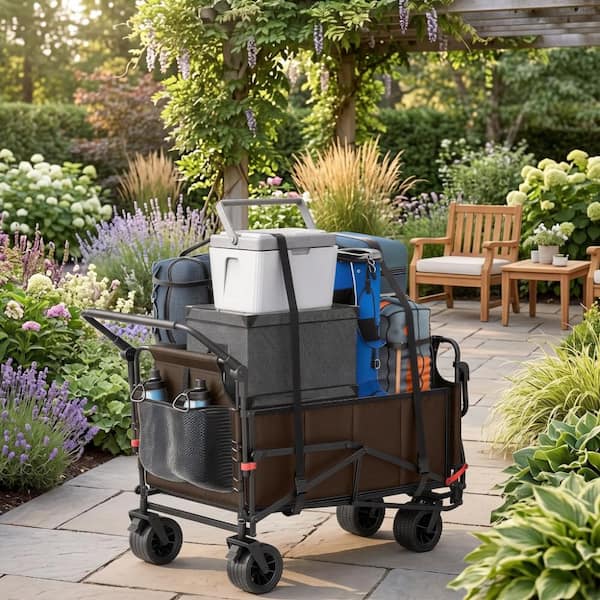 5.03 cu. ft. Metal Garden Cart with 7.5" Tires,650 Lbs Capacity  in Brown
