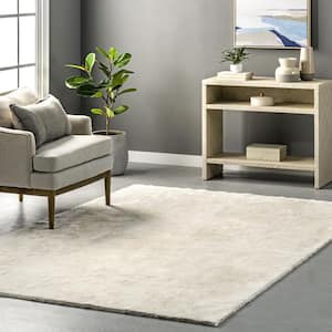 Loni Solid Machine Washable Shag Cream 6 ft. x 6 ft. Area Rug