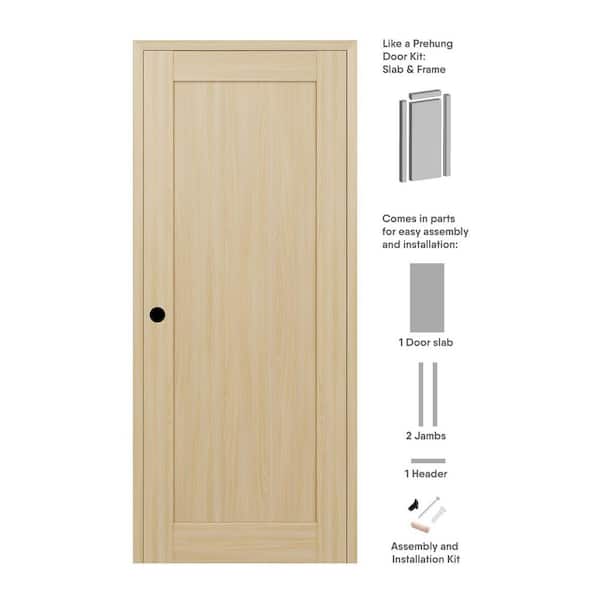 1 Panel Shaker 30 in. x 96 in. Right Hand Active Loire Ash Wood DIY-Friendly Single Prehung Interior Door