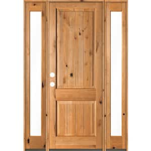 70 in. x 96 in. Rustic Knotty Alder Square Clear Stain Wood V-Groove Right Hand Single Prehung Front Door/Full Sidelites