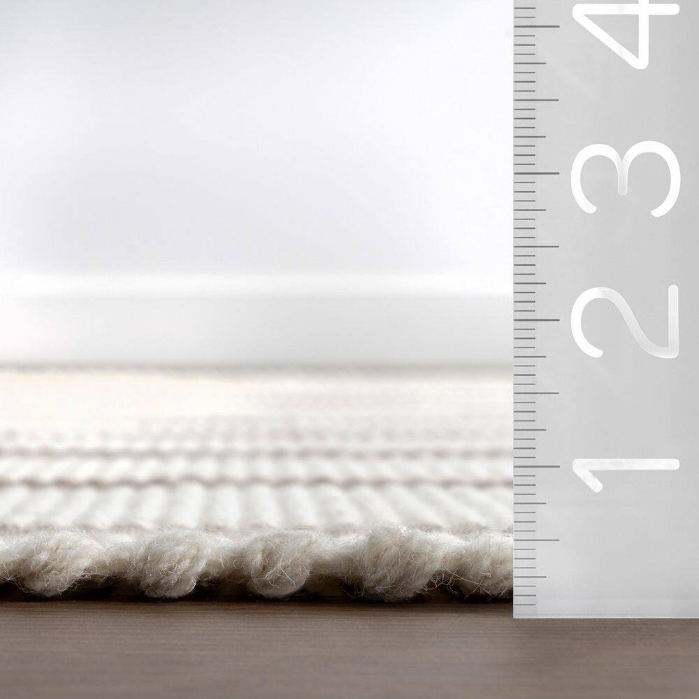 Toluca Ivory Striped Wool Flatweave Handmade Area Rug, 5' x 8'