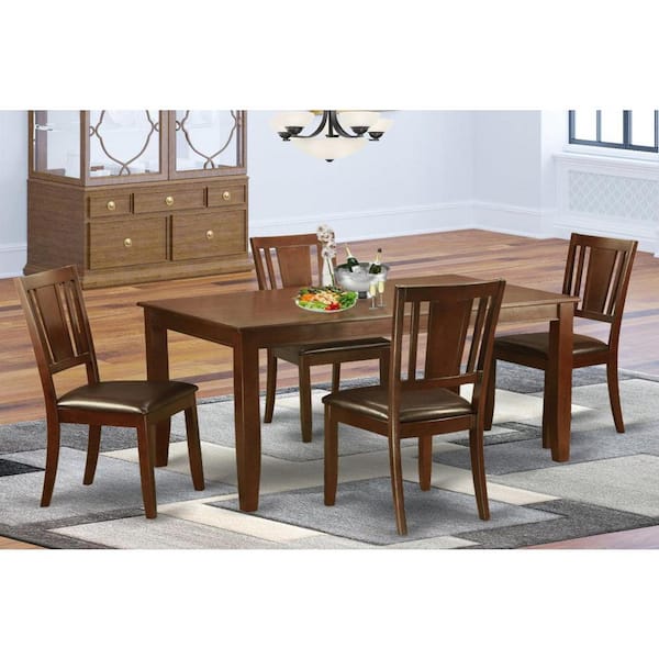 East West Furniture 5-Piece Rectangle Mahogany Finish Solid Wood Top Dining Table with 4-Chairs with Lattice Back