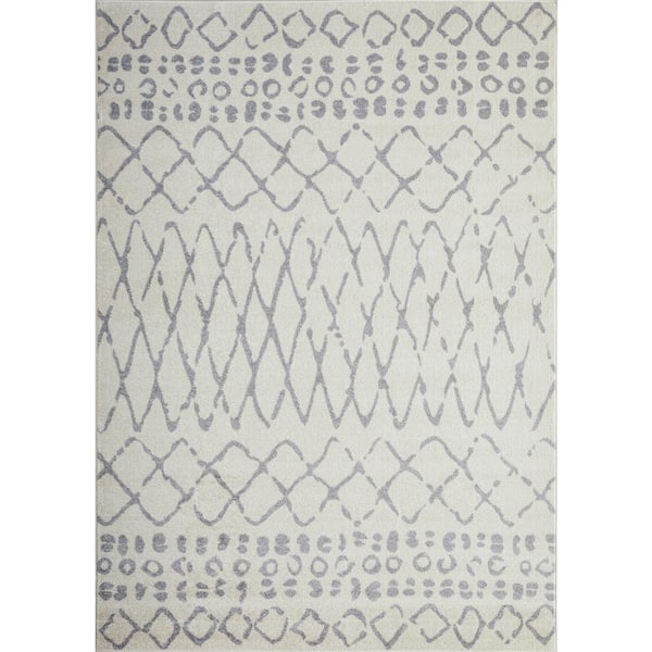 LOOMAKNOTI Kissandrah Barzenski Cream 9 ft. 10 in. x 12 ft. 10 in. Geometric Polypropylene Area Rug