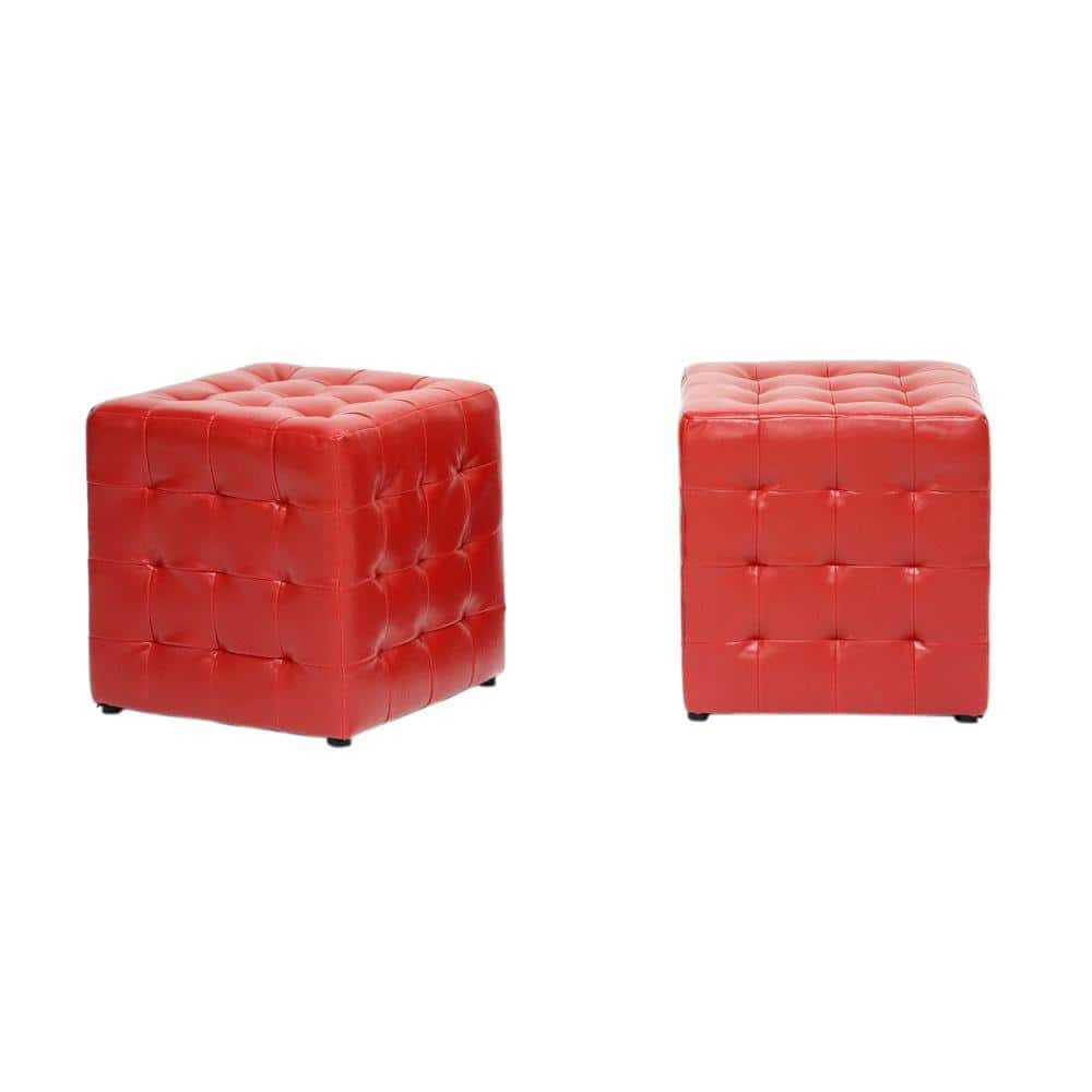 Baxton Studio Siskal Red Accent Ottoman Set of 2 2PC 4036 HD