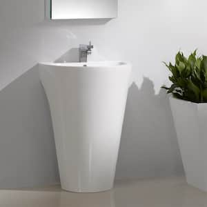 Parma 24 in. Acrylic Pedestal Bathroom Sink in White with Overflow Drain