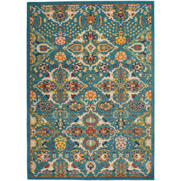 Nourison Allur Turquoise Ivory 4 ft. x 6 ft. Floral Bohemian Modern Area Rug