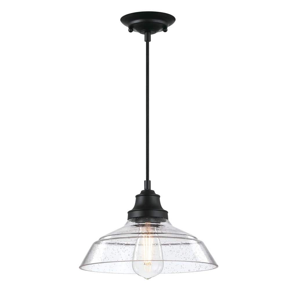 Matte Black Vintage Pendant with Clear Seeded Glass Shade