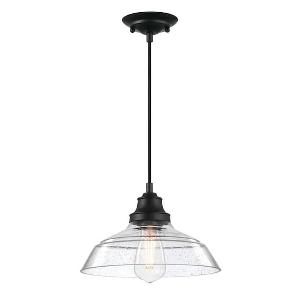 Westinghouse Iron Hill 1-Light Matte Black Shaded Pendant with Clear Seeded Glass