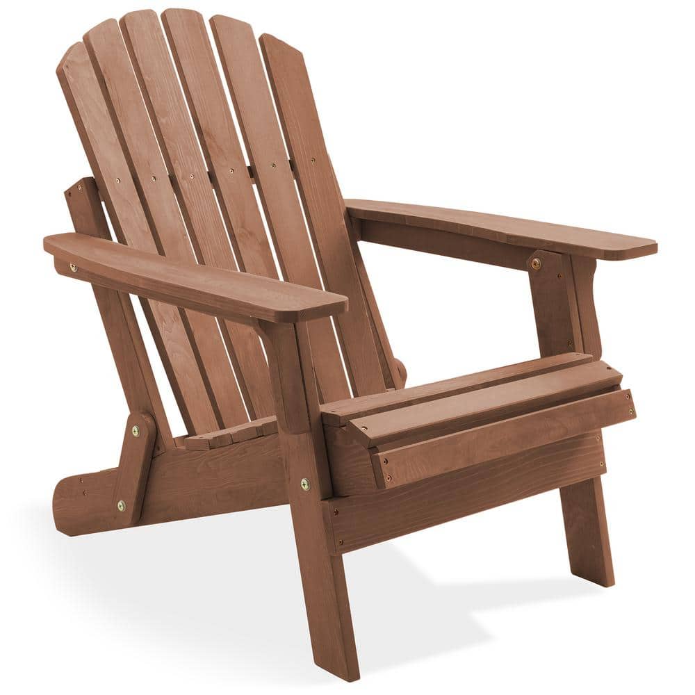 Espresso Brown Solid Wood Folding Adirondack Chair with Arms