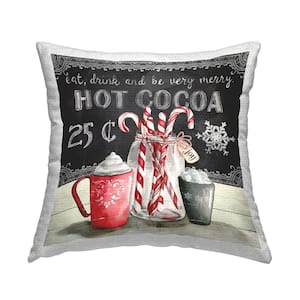 Winter Peppermint & Cocoa Black Square Outdoor Throw Pillow