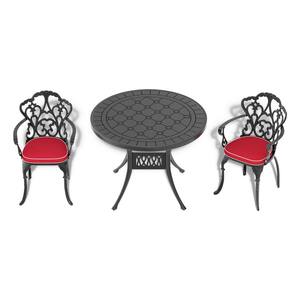 3-Piece Black Cast Aluminum Outdoor Dining Set, Patio Furniture with 39.37 in. Round Table and Random Color Cushions