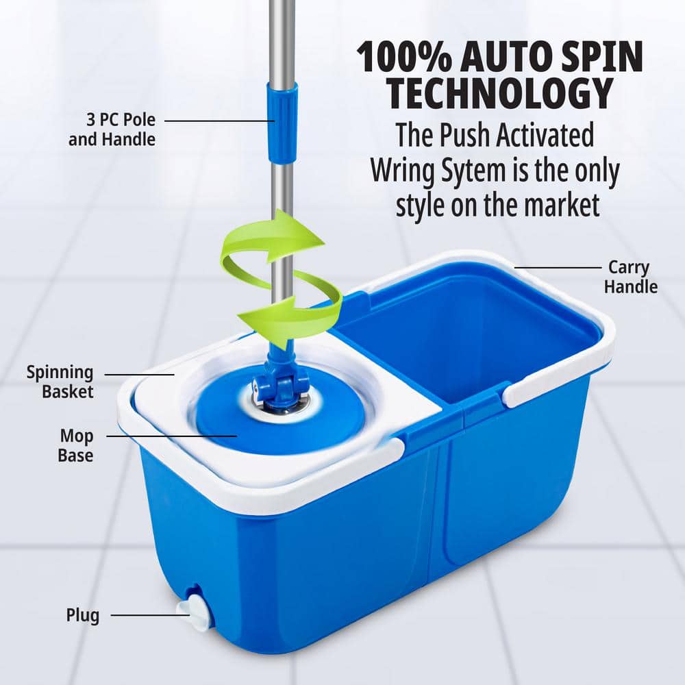 InstaMop Blue Microfiber Spin Mop and Bucket Set