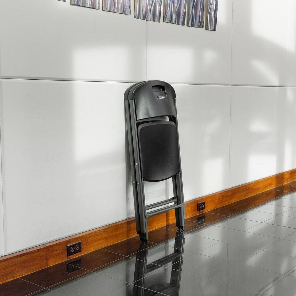 Black Steel and Polyethylene Folding Chair Set, 4-Pack
