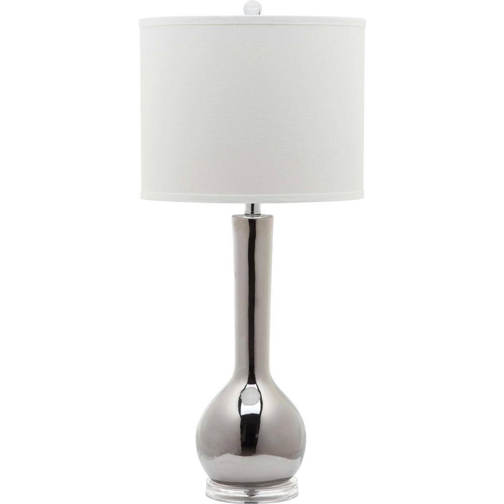 Elegant Silver Ceramic Gourd Table Lamp Set with White Shade
