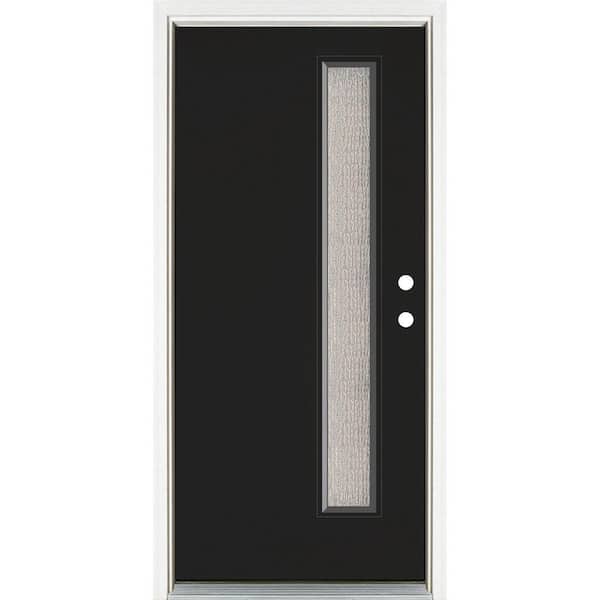 MP Doors 36 in. x 80 in. Left-Hand Inswing Narrow Lite Water Wave Glass Black Painted Fiberglass Prehung Front Door