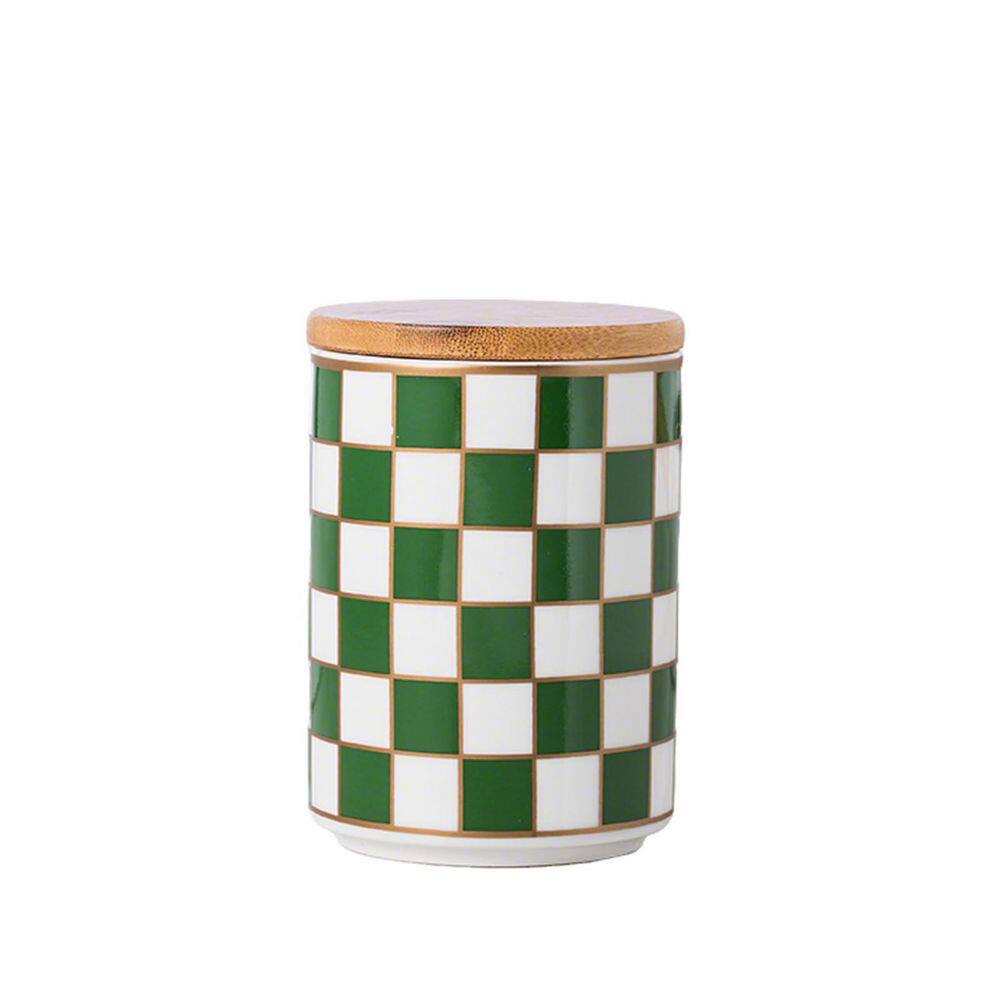Green Ceramic Checkered Food Storage Canister with Airtight Wooden Lid, Small Decorative Kitchen Jar price history on PriceWatchPro