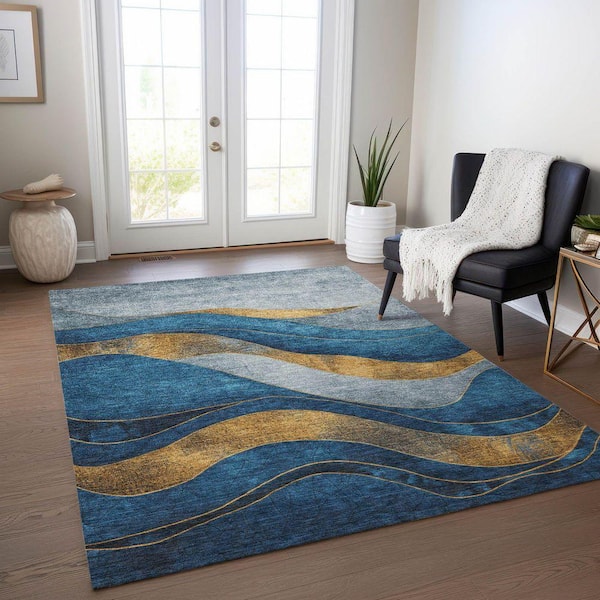 Chantille Machine Washable Indoor/Outdoor Abstract ACN1892 Blue 5 ft. x 7 ft. 6 in. Accent Rug