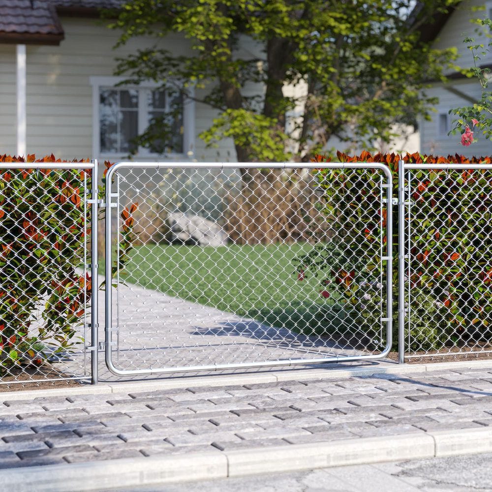 Adjustable Silver Chain Link Walk-Through Gate Kit, 4' x 6'