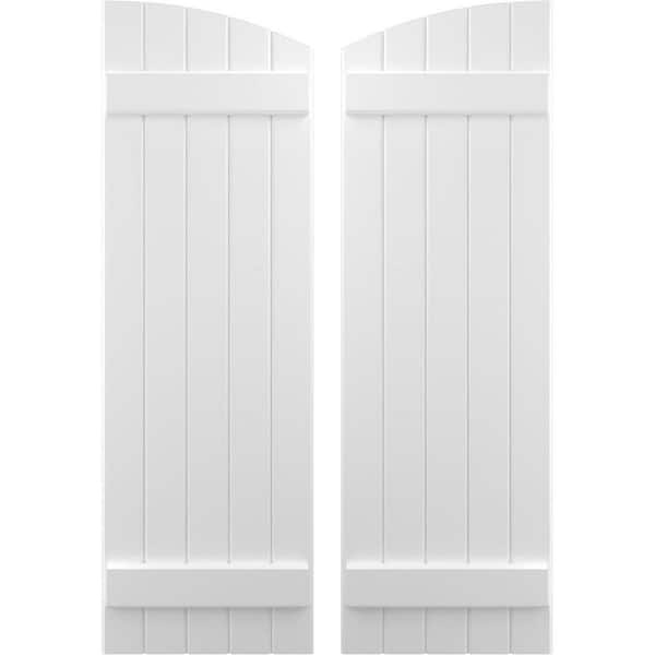 Ekena Millwork 17-1/2 in. W x 43 in. H Americraft Exterior Real Wood Joined Board and Batten Shutters with Elliptical Top in Black