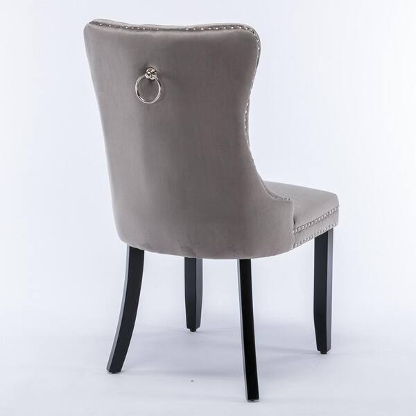 JASMODER Luxurious Gray Velvet Tufted Parsons Chair (Set of 2) with Nailhead Trim