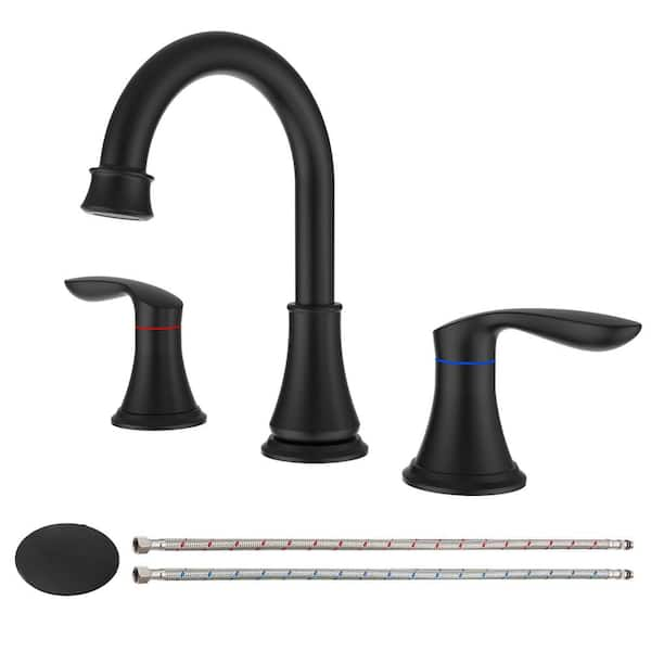 Lukvuzo 8 in. Widespread Double Handled Mid Arc Bathroom Faucet with ...