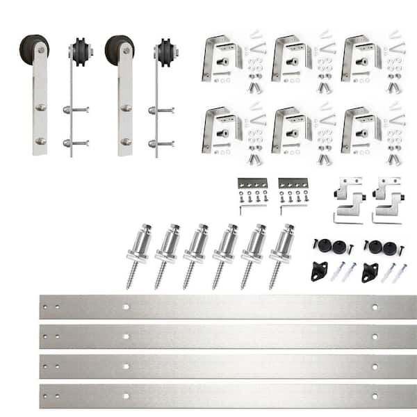 HOMACER 9 ft./108 in. Brushed Nickel Double Track Bypass U-Shape Sliding Barn Door Hardware Kit - Straight Design Roller