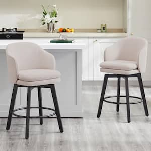 Zephyrine 26 in. Beige Low Back Swivel Counter Height Bar Stool with Fabric Seat and Wood Frame (Set of 2)