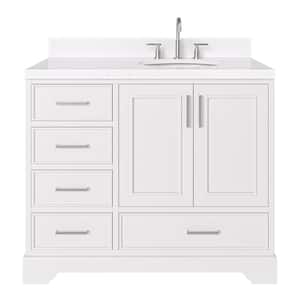 Stafford 42 in. W x 22 in. D x 36 in. H Single Sink Freestanding Bath Vanity in White with Carrara White Quartz Top