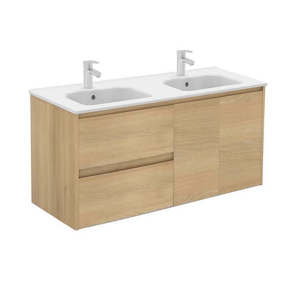 Ambra 47.5 in. W x 18.1 in. D x 22.3 in. H Bathroom Vanity in Nordic Oak with Vanity Top and Basin in White