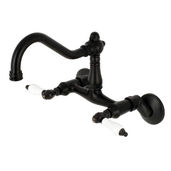 Kingston Brass Vintage 2-Handle Wall-Mount Standard Kitchen Faucet in Matte Black