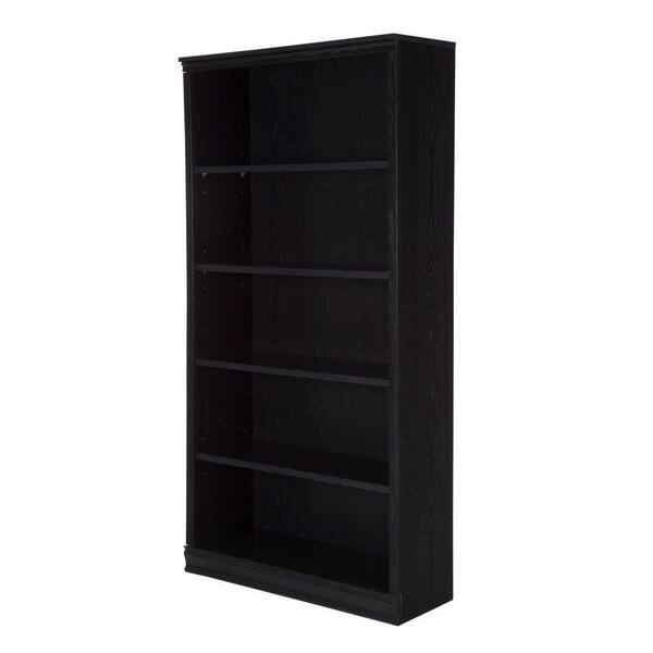 South Shore 71.5 in. Black Oak Faux Wood 5-shelf Standard Bookcase with Adjustable Shelves