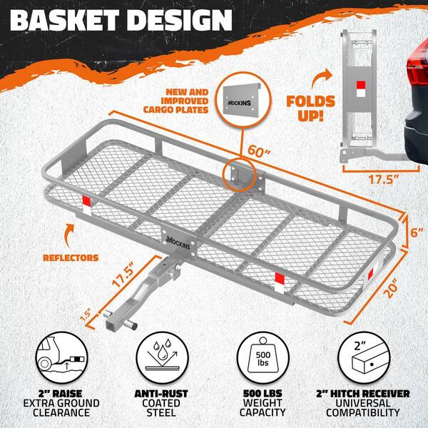 Mockins 500 lb. Capacity Gray Hitch Mount Cargo Carrier Basket with 16