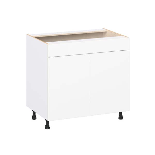 J COLLECTION Timberline 36 in. W x 24 in. D x 34.5 in. H Assembled Slab Sink Base Kitchen Cabinet in Bright White with Falsefront