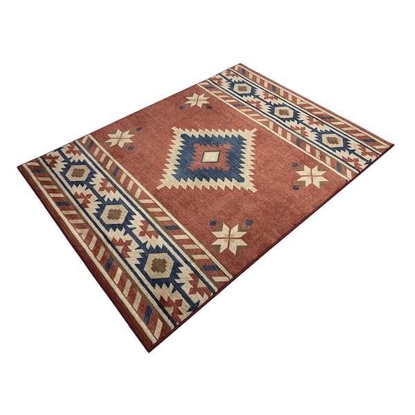 5 ft. x 7 ft. Red Multi-Colored Southwestern Pattern Area Rug
