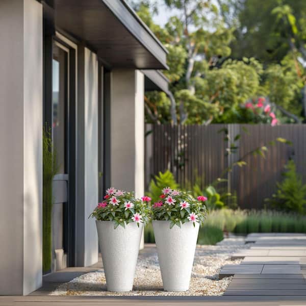 Sapcrete Medium White Tapered Round Plastic Planter Self Watering with  Drainage Holes (12 in. L x 12 in. W x 18 in. H) (2-Pack) SARO018-P1