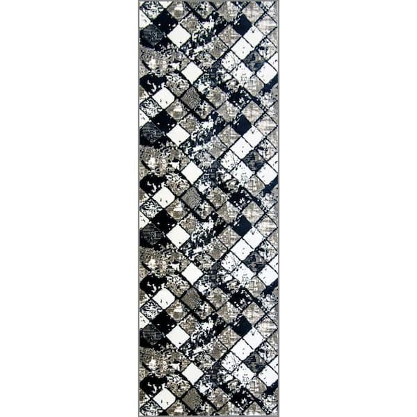 MSRUGS Newruz Collection Brown Black 16 in. x 47 in. Polypropylene Bath Rug