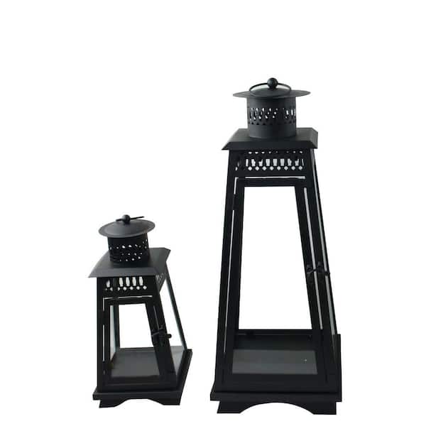 Moonrays 12 in. and 20 in. Metal Contemporary Lanterns in Black (2-Pack)