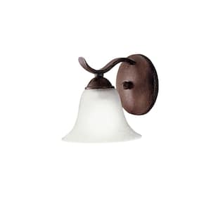 Dover 1-Light Tannery Bronze Bathroom Indoor Wall Sconce Light with Etched Seedy Glass Shade