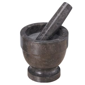 4-3/4 in. Dia. x 4-3/4 in. H Natural Charcoal Marble Stone Dark Gray Kitchen Spice Grinder Mortar and Pestle Set