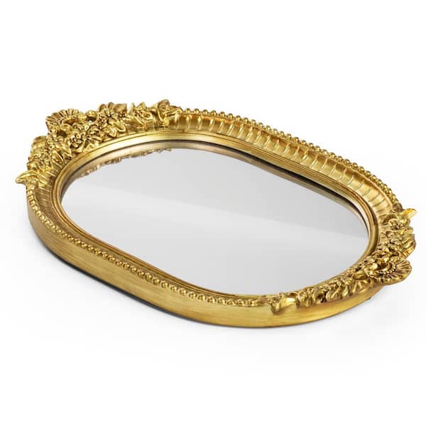 Vintage Series Gold Rectangle Resin Mirror Tray 12.2 in. with