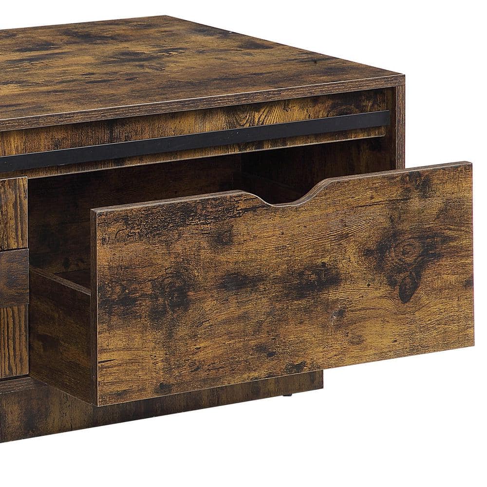 Bellarosa Rustic Oak Rectangular Storage Coffee Table with Metal Accents