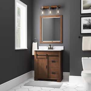 Brindley 30 in.W x 21 in. D x 34.5 H Barn Door Bath Vanity in Dark Walnut with Engineered Stone Top