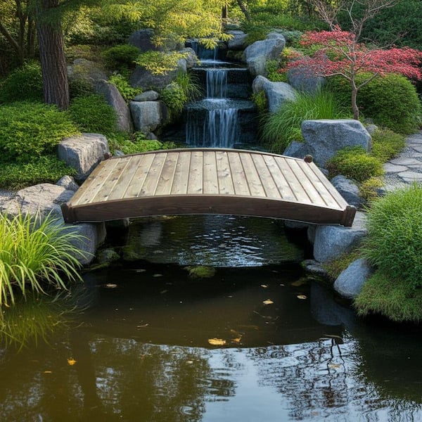 SamsGazebos Zen Japanese Wood Garden Bridge 8 ft. x 4 ft. 400 lb